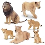 TOYMANY 6 Stück Löwe Tiere-Figuren mit Löwenbabys,Realistische Löwen Spielzeug Plastiktiere Zoo Wald Tierfiguren Dschungeltierfiguren, Lernspielzeug-Kuchenaufsatz, zum Spielen oder als Deko für Kinder