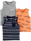 Simple Joys by Carter's Jungen Multi-Pack Muscle Tank Tops Fashion-t-Shirts, Grau Streifen/Hellorange Alligator/Marineblau Doppelstreifen, 3 Jahre (3er