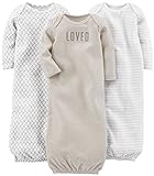 Simple Joys by Carter's Baby Mädchen 3-Pack Neutral Cotton Sleeper Gown Infant-and-Toddler-Nightgowns, Grau/Weiß, 0-3 Monate (3er Pack)