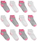 Simple Joys by Carter's Baby Mädchen 12-Pack No-Show Infant-and-Toddler-Socks, Grau/Rosa/Weiß, 0-6 Monate (12er Pack)